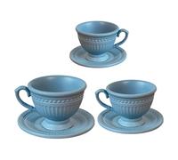 FANGZESHI 3Pieces Metallic TeaCup and Saucer Set, Blue | Metal Teaset for Doll House Collection Enhancement Scene Decors