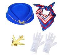 FANGZESHI Flight Attendant Hat Adults Cosplay Air | Air Hostess Halloween Costume for Masquerades Party Role Play, Sunglasses Scarf Flight Attendant Hat Adults Cosplay