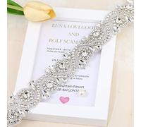 FANGZHIDI Wedding Rhinestone Trim Appliques by The Yard for Bridal Belt Sash or Wedding Dresses-Sliver-1 Piece(1.4 x 36 in)