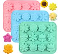 Fangzichen 3 Pack Flower Mold Silicone Daisy Flower Chocolate Molds Floral Sunflower Tulip Daisy Candy Baking Molds Cake Pop Mold Ice Cube Soap Jello Candle Mould for Craft Pudding Desserts Making