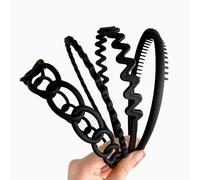 Fangzichen Plastic Headbands Kit - Matt Surface, DIY Headbands with Comb Teeth for Women & Girls, 4 Pieces for Different Occasions - Black