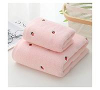 Fangzwl Cute bath towel New strawberry embroidered designer towel set 100% cotton bath towel Ladies cute towel (Color : Pink, Size : 70x140cm)