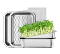 FANHAO 2-Pack Sprouting Tray Kit, Stainless Steel Soil-Free Cultivation Germination Tray, Healthy Wheatgrass Grower Sprouting Container Kit Nursery Tray for Indoors Plant Seedlings