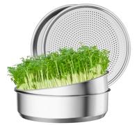 FANHAO 2 Pack Stainless Steel Seed Sprouter Trays, Food-grade Microgreens Growing Tray, Soil-Free Cultivation Germination Tray for Indoor or Outdoor Sprouting Seeds, Grow Grass, Beans (Without Lids)