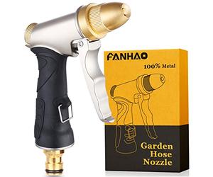 FANHAO Garden Hose Spray Gun with Adjustable Patterns, 100% Heavy Duty Metal Hose Pipe Spray Gun High Pressure Hose Nozzle for Lawn and Garden, Car & Pet Washing, Full Brass Nozzle + Non-Slip Grip