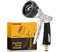 FANHAO Heavy Duty Garden Hose Pipe Spray Gun, 100% Metal Hose Gun with 8 Spray Patterns, High Pressure Hose Nozzle with Non-Slip Grip for Watering Plants & Lawns, Washing Cars & Pets -Black