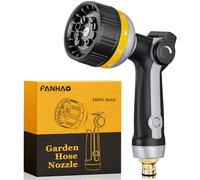 FANHAO Heavy Duty Garden Hose Spray Gun, Metal Water Hose Gun with 10 Spray Patterns, Thumb Control, On Off Valve, High Pressure Hose Nozzle for Plants Watering, Car and Pet Washing, Yellow