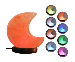 FANHAO Moon Shaped Himalayan Salt Lamp with 8 Color Changing, USB Salt Rock Lamp Night Light for Gift and Home Decor, Neem Wooden Base