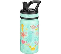 Fanhaw 420 ml Kids Insulated Water Bottle with Straw - Stainless Steel Double Wall Vacuum Cup, Leakproof, BPA Free, Suitable for Boys and Girls(Green - Octopus)