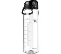 Fanhaw Sports Water Bottle 1L, Drinks Bottle with Chug Lid, BPA Free Leakproof Tritan Plastic Water Bottle, Wide Mouth Reusable Bottle for Gym, Travel, School, Office, Cycling & Hiking (Clear & Black)
