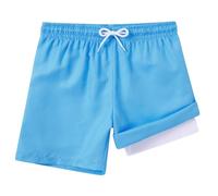 Fanient Boys Swim Shorts with Boxer Mesh Liner Quick Dry Swimming Trunks Blue Beach Surf Shorts 10-12 Years,10Y