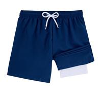 Fanient Boys Swim Shorts with Boxer Mesh Liner Quick Dry Swimming Trunks Dark Blue Beach Surf Shorts 8-9 Years,8Y