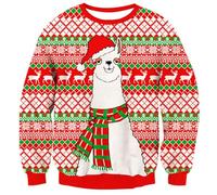 Fanient Girls Christmas Sweater Boys Knitted Jumper Alpaca Pattern Red Xmas Pullover Warm Knit Sweatshirts for Childs 11-12 Years
