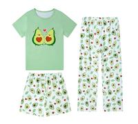 Fanient Girls Pyjamas Set Love Avocado Print Sleepwears Girl Short Sleeves Pjs Set 3pcs Kids Daily Wear Nightwear 13-14 Years