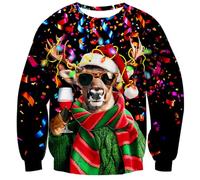 Fanient Women Christmas Sweatshirt Men Xmas Jumpers Funny Reindeer Cheers Personality Party Pullover Sweatshirts for Unisex XL