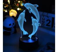 Fanimyholy Lamp Dolphin, 3D Dolphin Night Light for Kids, 3D Illusion Night Light Ocean Dolphin, 16 Colours to Choose From, USB and Battery Powered, Touch Switch, A Nice Gift for Kids