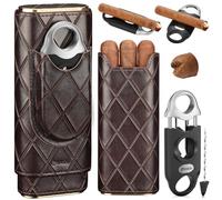 FANKAI Cigar Case, Travel Humidor Box with Cigar Cutter,Portable Cigar Storage Box Cedar Wood Lined,V-Cut Guillotine with Cigar Draw Enhancer Tool Needle, 2 Cigar Holder (cigar case with V cutter)