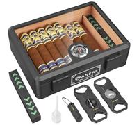 FANKAI Cigar Humidor, Full Glass Top Cigar Box with Humidifier and Hygrometer, Drop-proof Crushproof Cigar Case, Cedar Wood Lining Storage Box with Divider for 20-25 Cigars (Black)