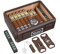 FANKAI Cigar Humidor, Glass top Cigar Case with Straight Cutter Guillotine, V Cut, Punch Tool, Spanish Cedar Wood Lining Case, Crush-Proof Storage Box with Humidifier & Hygrometer