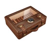 FANKAI Cigar Humidor, PU Leather Cigar Case with Glass Top, Humidifier Hygrometer Gauge, Cedar Wood Lining for 50pcs Cigars (Brown)