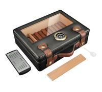 FANKAI Cigar Humidor, PU Leather Cigar Case with Glass Top, Humidifier Hygrometer Gauge, Cedar Wood Lining for 50pcs Cigars