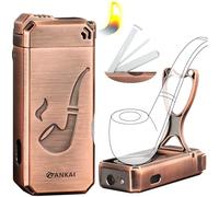 FANKAI Pipe Lighter, Built-in Stand, 3 in 1 Cleaner Tools, Refillable Butane, Gas Window with Angled Soft Flame, Pipe Gift Butane not Included