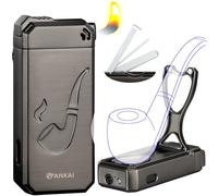 FANKAI Pipe Lighter with Stand, 3 in 1 Cleaner Tools, Butane Refillable with Angled Soft Flame,Cool Gas Lighter with Window for Pipe Gift