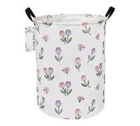 FANKANG Laundry Hamper Storage Bins Nursery Hamper Canvas Foldable Large Storage Baskets for Kids Toys Room, Nursery, Home,Gift Basket, Office, Bedroom, Clothes(Round Tulips)