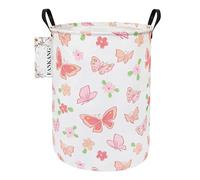 FANKANG Laundry Hamper Storage Bins Nursery Hamper Canvas Foldable Large Storage Baskets for Kids Toys Room, Nursery, Home,Gift Basket, Office, Bedroom, Clothes(Round Pink Butterfly)