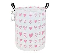 FANKANG Laundry Hamper Storage Bins Nursery Hamper Canvas Foldable with Waterproof PE Coating Large Storage Baskets for Kids Toys Room, Nursery, Home,Gift Basket(Round Pink Heart)