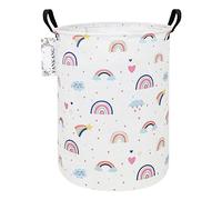 FANKANG Laundry Hamper Storage Bins Nursery Hamper Canvas Foldable with Waterproof PE Coating Storage Baskets for Toys Room, Nursery, Home,Gift Basket, Office, Bedroom, Clothes (Round Love Rainbow)