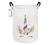 FANKANG Laundry Hamper Storage Bins Nursery Hamper Canvas Foldable with Waterproof PE Coating Storage Baskets for Kids Toys Room, Nursery, Home,Gift Basket(Round Rose Unicorn)