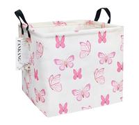 FANKANG Square Nursery Hamper Storage Bins Canvas Laundry Basket Foldable with Waterproof PE Coating Storage Baskets Gift Baskets for Children, Office, Bedroom, Clothes（Square-pink butterfly ）