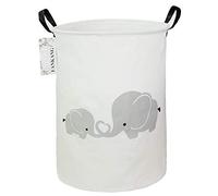 FANKANG Storage Basket, Nursery Hamper Canvas Laundry Basket Foldable with Waterproof PE Coating Large Storage Baskets for Kids Boys and Girls, Office, Bedroom, Clothes,Toys（Love Elephant）