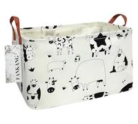 FANKANG Storage Basket,Nursery Hamper Canvas Laundry Basket Foldable with Waterproof PE Coating Storage, Office, Bedroom, Clothes,Toys(L, Rec-cows)