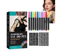 Fankayi 10 Colour Temporary Tat-too Pen & Ta-ttoo Template,Face Paint Markers for Skin,with Stencils for Halloween Makeup & Festival Essentials,Safe Fake Ta-ttoos for Adults,Temporary Ta-ttoo Pen