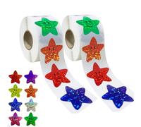 Fankayi 1000 Pcs Holographic Star Stickers Roll, Gold Star Reward Chart Stickers, Large & Small Sparkly Glitter Stars, Shiny Rainbow Stickers