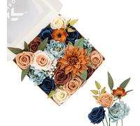 FANKO Artificial Flowers Navy Blue Rose, Mixed Fake Silk Flowers Combo Cream Yellow Rose Brown Dahlia Light Blue Peony Vintage Assorted Blooms for DIY Wedding Bridal Bouquets, Home Decor