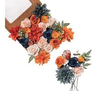 FANKO Fake Rose Artificial Flowers: Silk Flowers Burnt Orange Dalia Artificial Flowers Bouquet Bulk Fall Fake Flowers for Decoration Fake Flowers Centerpiece Burgundy Orange Rose