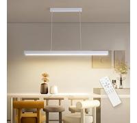 FANLG LED Pendant Light Dining Table, 80CM White Pendant Light Dimmable with Remote Control, 36W Linear Modern Hanging Lamp Height Adjustable Chandelier for Dining Room Kitchen Office Kitchen Island