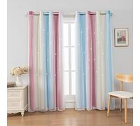 FANLI Ombre Rainbow Blackout Curtains for Kid Girls Bedroom Living Room Darking Stripe Double Layer Star Cut Out Wall Home Decor Gradient Grommet Window Curtains （Blue Purple 52Wx63L）