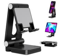 Fanlory Folding Cell Phone Stand,Laptop Stand, Adjustable Height and Angle Foldable Cell Phone Stand Holder for Desk, Taller iPhone Stand Compatible with 4-11" Smartphones iPad Tablet Laptop (Black)