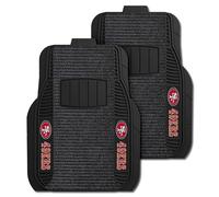 FANMATS 13793 San Francisco 49ers 2-Piece Deluxe Car Mat Set, Vinyl Trim and Colored Team Logo, Dual Rib Charcoal Carpet, Trimmable Edges