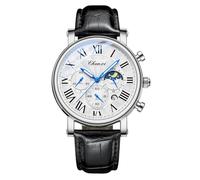 FANMIS Classic Analog Multifunctional Military Sports Men's Business Waterproof Luminous Chronograph Starry Sky Moon Phase Leather Wristwatch, X Black White, Analog Watch, Chronograph, Quartz Watch