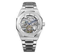 FANMIS Classic Mens Skeleton Automatic Mechanical Watches Luxury Carving Flower Craft Watch with Stainless Steel Waterproof Bracelet Wrist Watch, Silver Gold, Japanese
