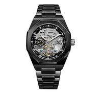 FANMIS Classic Mens Skeleton Automatic Mechanical Watches Luxury Carving Flower Craft Watch with Stainless Steel Waterproof Bracelet Wrist Watch, C Black, Automatic Watch,Mechanical