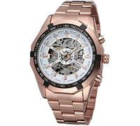 FANMIS Classic Mens Skeleton Automatic Mechanical Watches Luxury Carving Flower Craft Watch with Stainless Steel Waterproof Bracelet Wrist Watch, Rose Gold, Automatic Watch