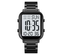 FANMIS Classic Unisex Digital Sports Watches Women's Men's Multifunctional Watch Stainless Steel Band Square Big Numbers Dial Waterproof Electronic Led Watch, Black White