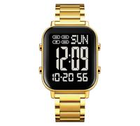FANMIS Classic Unisex Digital Sports Watches Women's Men's Multifunctional Watch Stainless Steel Band Square Big Numbers Dial Waterproof Electronic Led Watch, A Gold Black, Modern