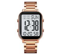 FANMIS Classic Unisex Digital Sports Watches Women's Men's Multifunctional Watch Stainless Steel Band Square Big Numbers Dial Waterproof Electronic Led Watch, Rose White